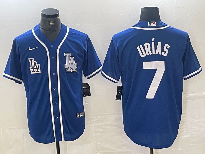 Men Los Angeles Dodgers 7 Urias Blue Second generation joint name Nike 2024 MLB Jersey style 2